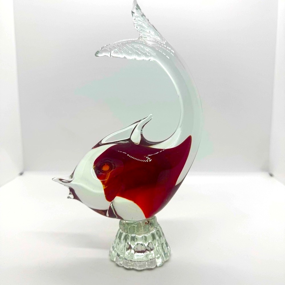 Murano Red and White Glass Fish